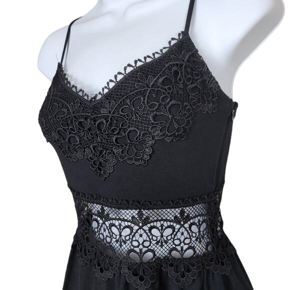 TopShop Black Lace Crochet Insert Sundress Size 4 - Picture 2 of 10